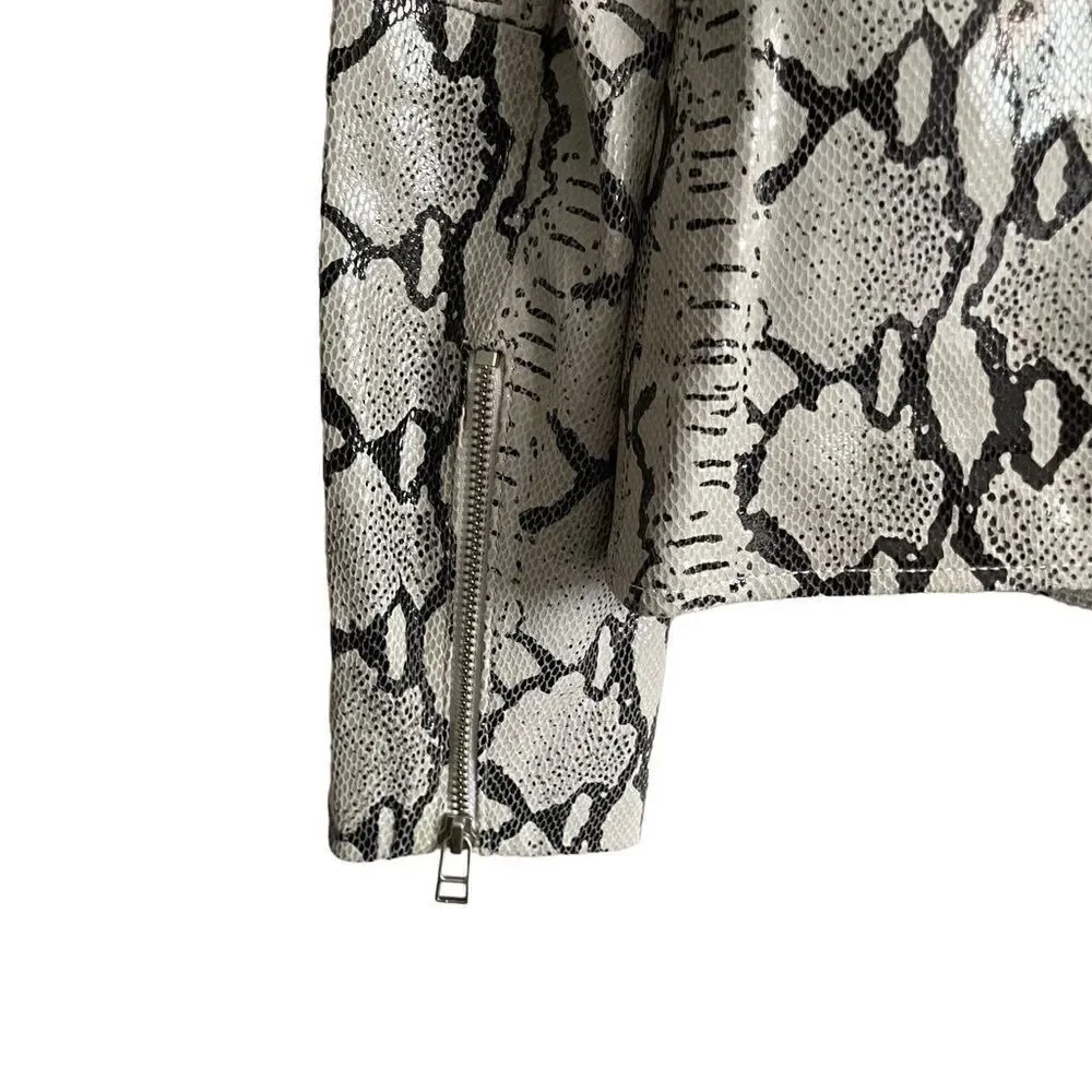 Lusso Leather womans grey snake print leather jacket size M